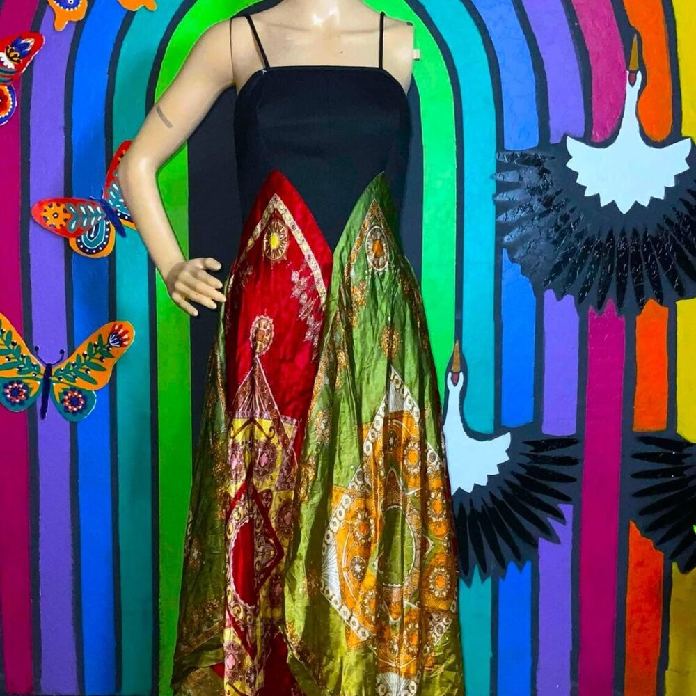 Vintage 1970s Paisley Printed Scarf Handkerchief Midi Dress Size Small